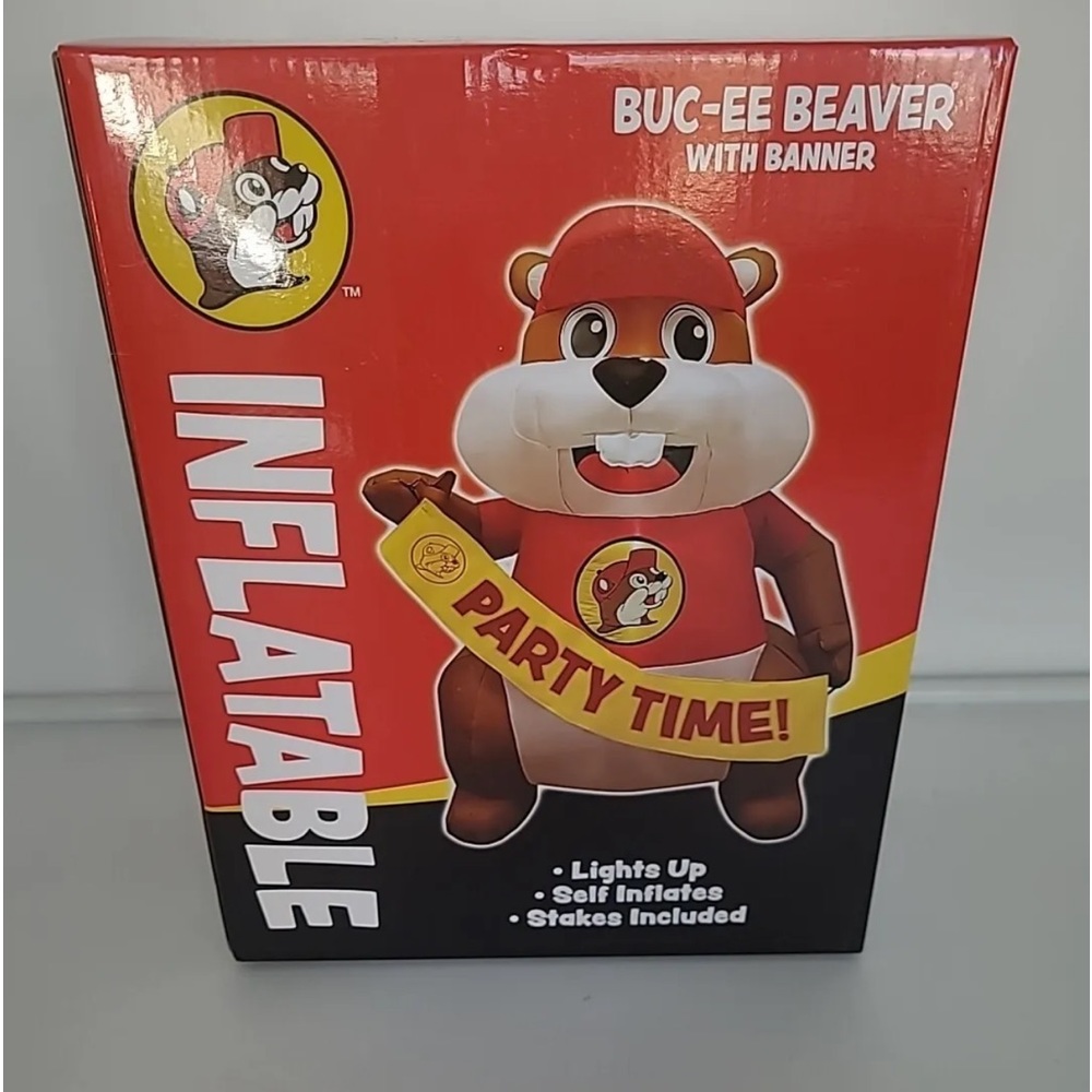 Buc-ee the Beaver Mascot Blow -up w/PARTY TIME BANNER included